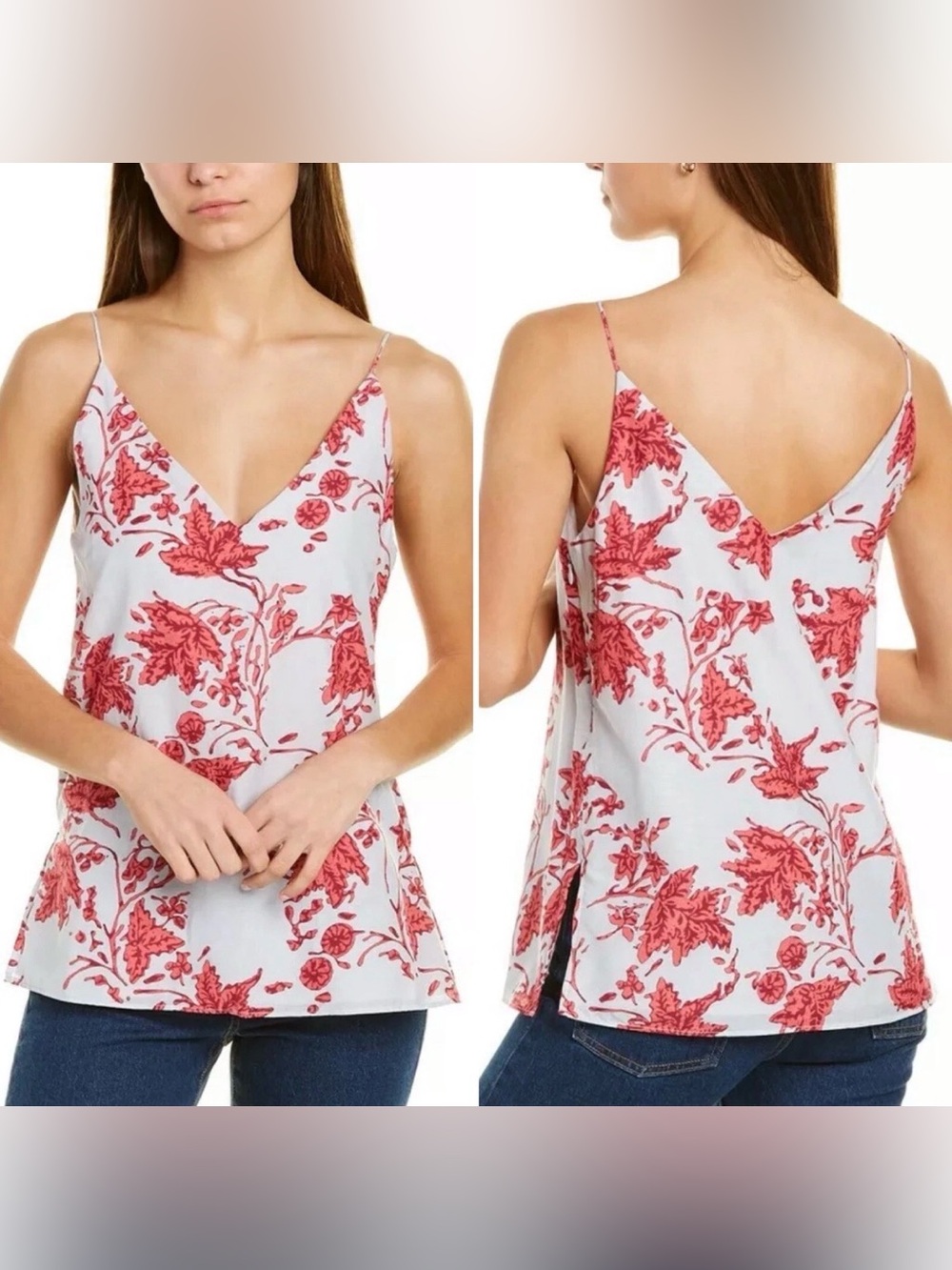 Club Monaco Floral V-Neck Spaghetti Strap Tank Top Size Small